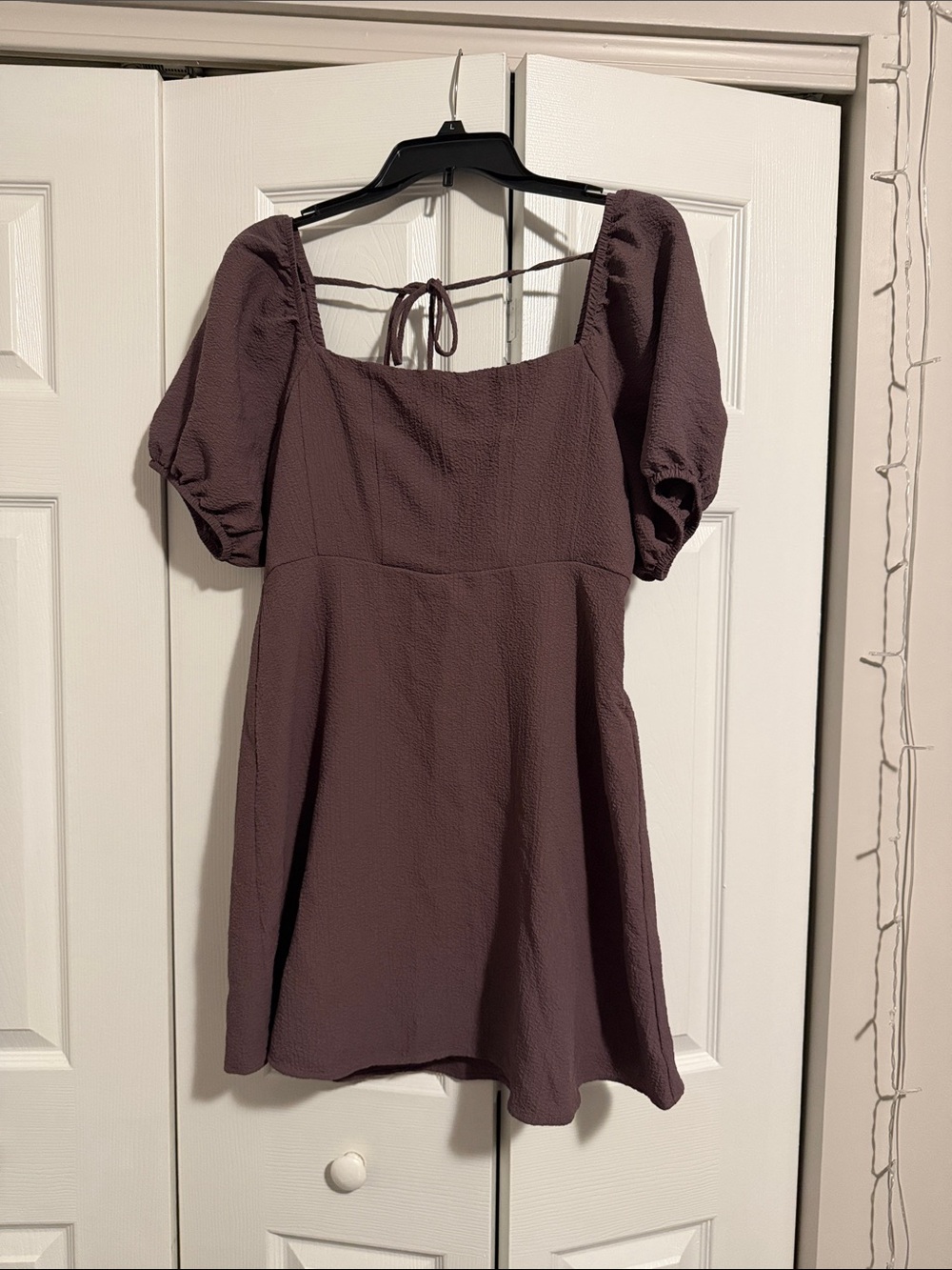 Square Neck Puff Sleeve Mini Dress in Dusty Mauve